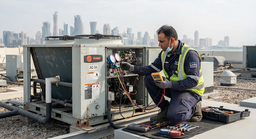 Doha HVAC technician conducting cooling troubleshooting